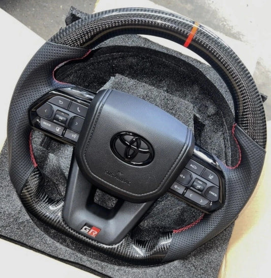 GR Carbon Leather Steering Wheel for Toyota 79 Series 2007–2025 with clockspring