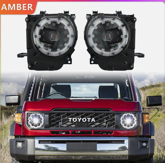 Pair LED Headlights for Toyota Land Cruiser 70 Series LC70/ LC76/LC79 LH+RH